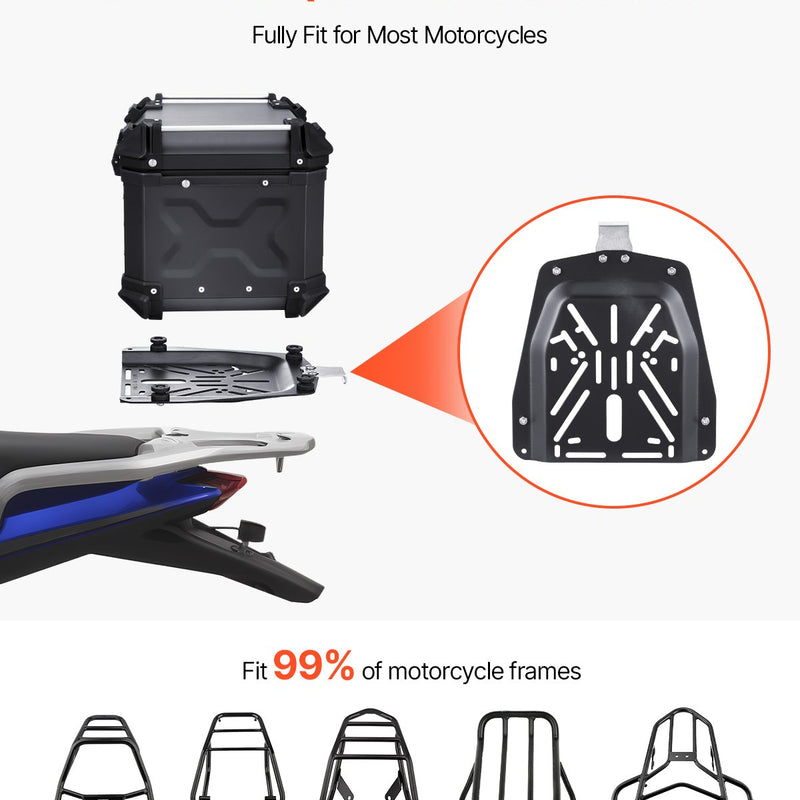 VEVOR 55L motocikla alumīnija aizmugurējā bagāžnieka kaste ar ādas oderi un atstarojošiem elementiem
