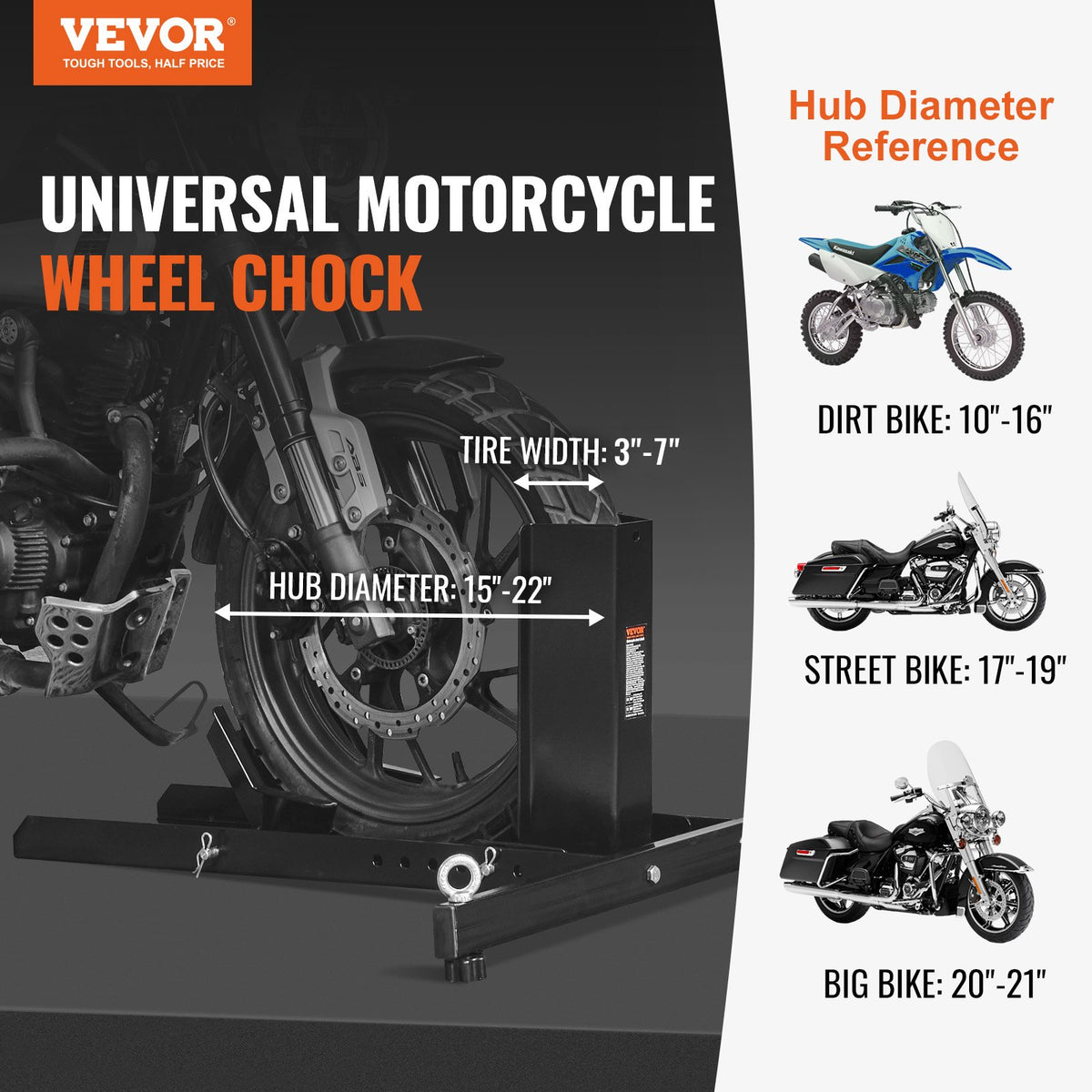 VEVOR Motorcycle Stand with Tyre Chock – Front or Rear Wheel, 381 mm Size