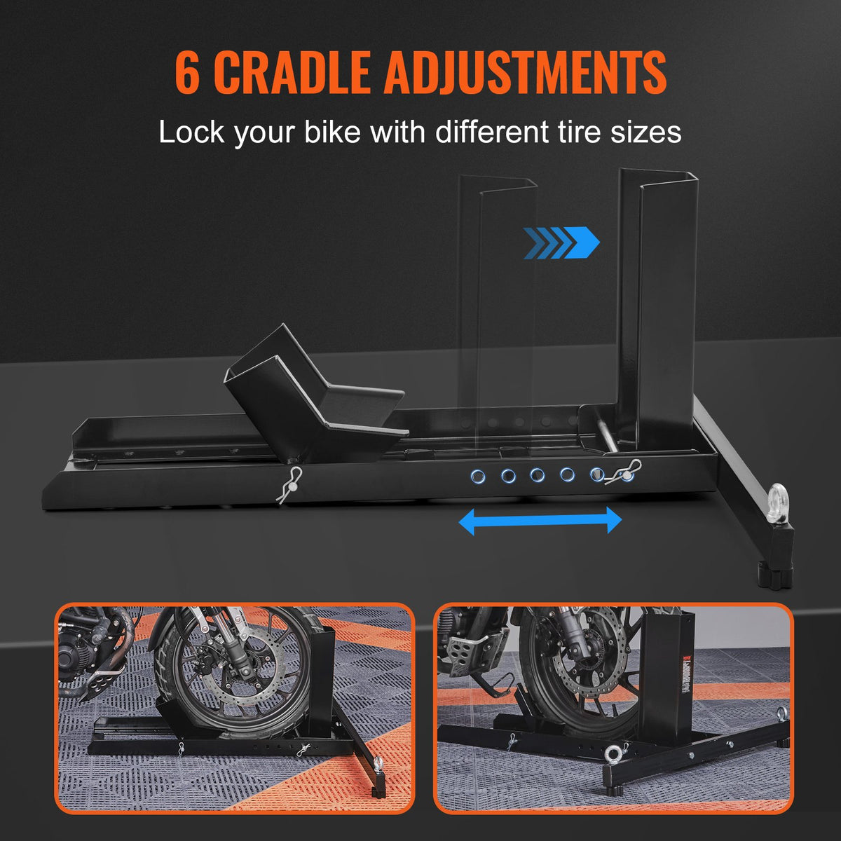 VEVOR Motorcycle Stand with Tyre Chock – Front or Rear Wheel, 381 mm Size