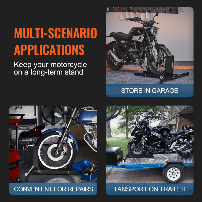 VEVOR motocikla statīvs ar riepas fiksatoru – priekšējai vai aizmugurējai riepai, 381 mm izmēram