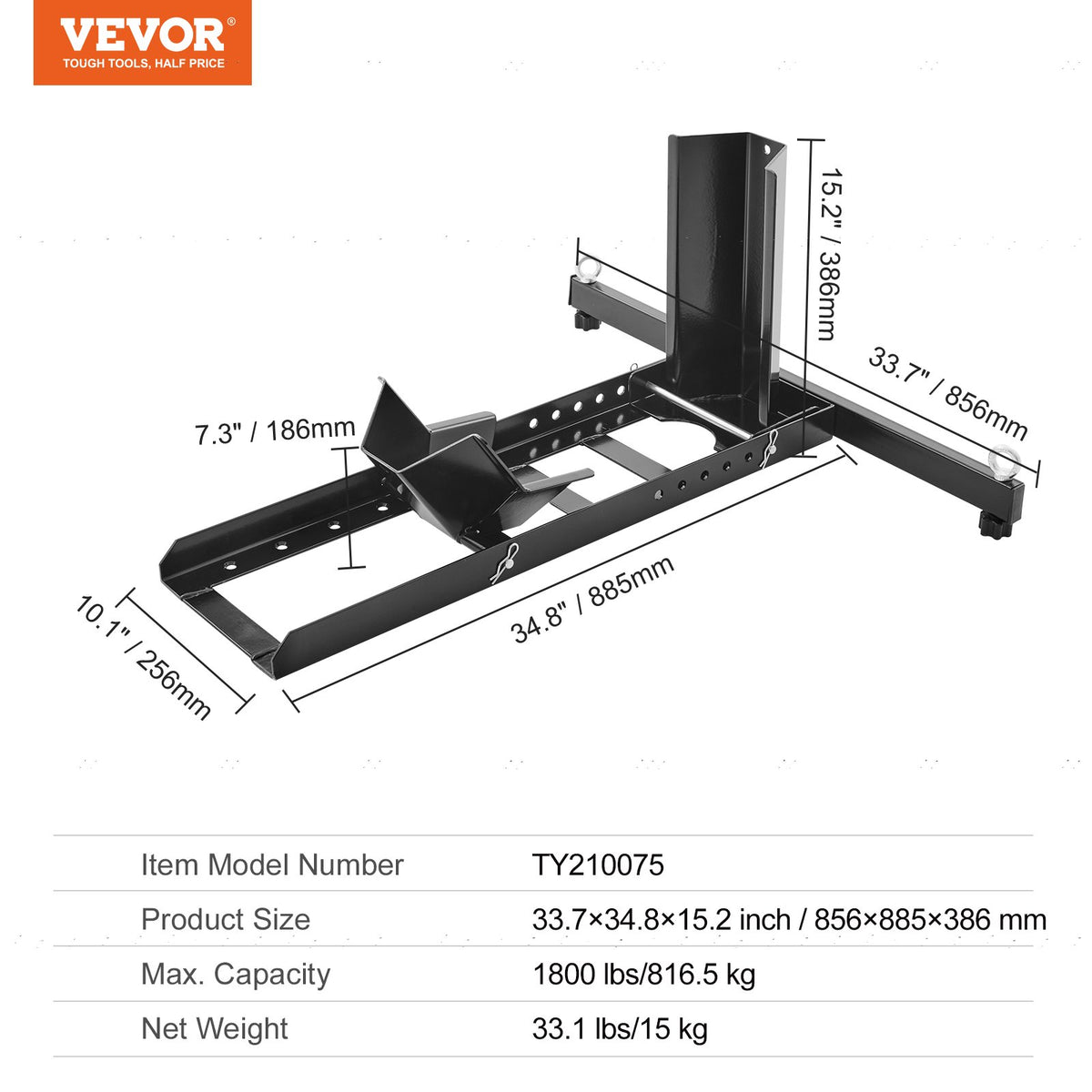 VEVOR Motorcycle Stand with Tyre Chock – Front or Rear Wheel, 381 mm Size