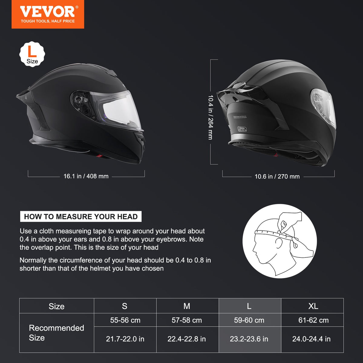 VEVOR Motocross Full Face Helmet with Bluetooth Connection Port