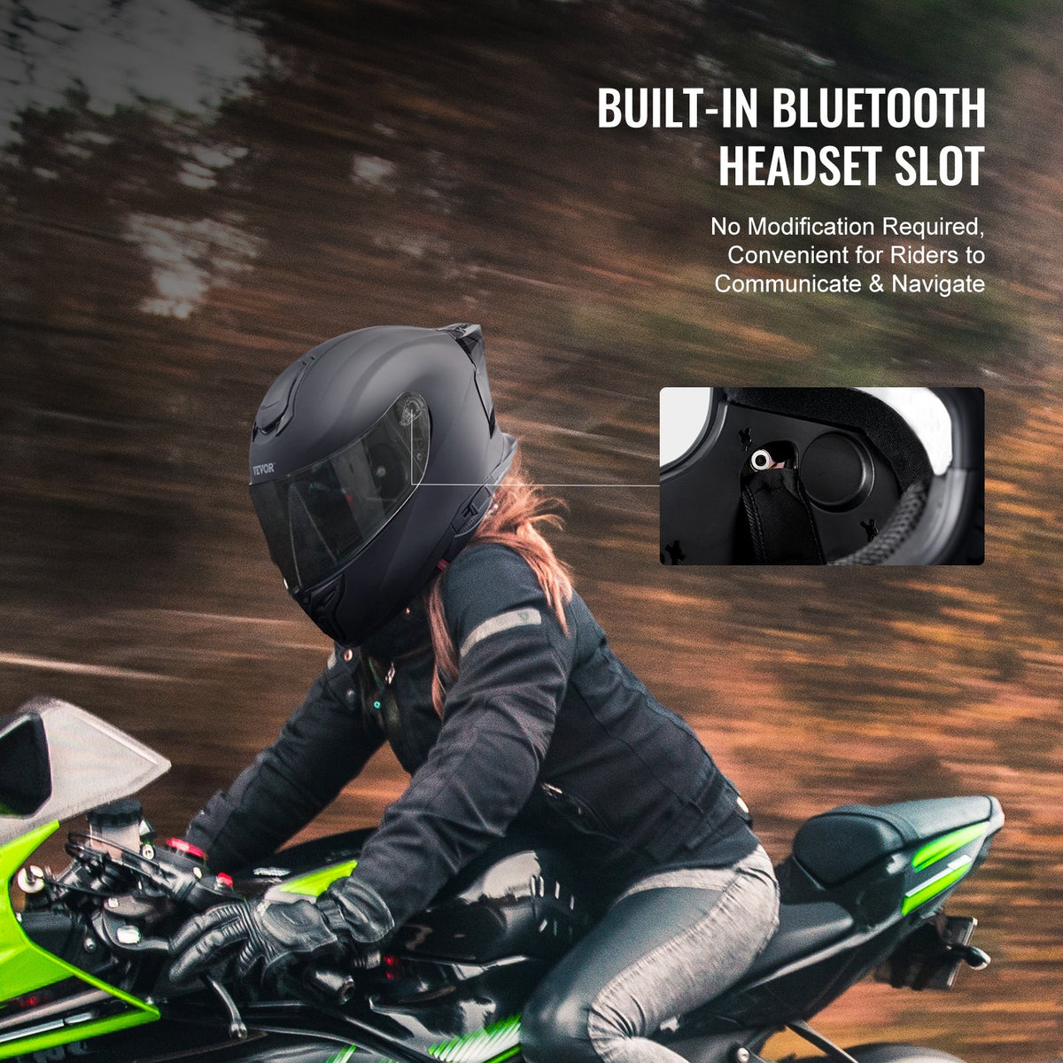 VEVOR Motocross Full Face Helmet with Bluetooth Connection Port