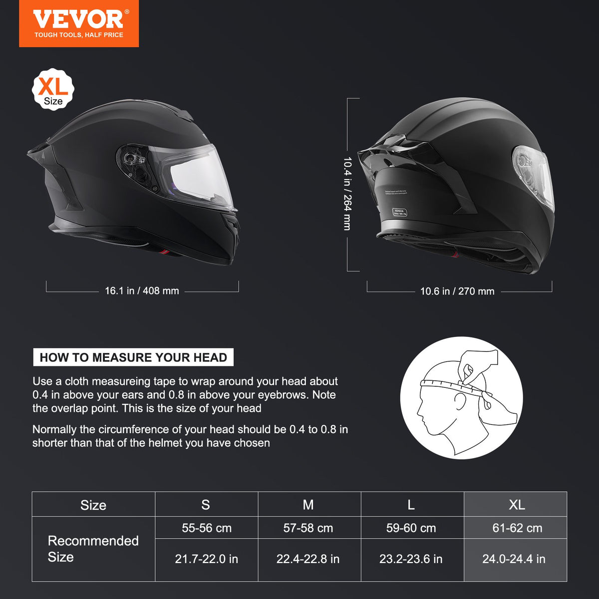VEVOR Full-Face Motocross Helmet with Bluetooth Slot