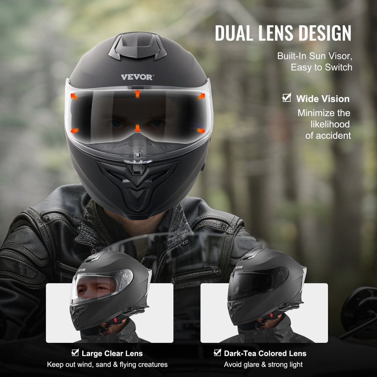 VEVOR Full-Face Motocross Helmet with Bluetooth Slot
