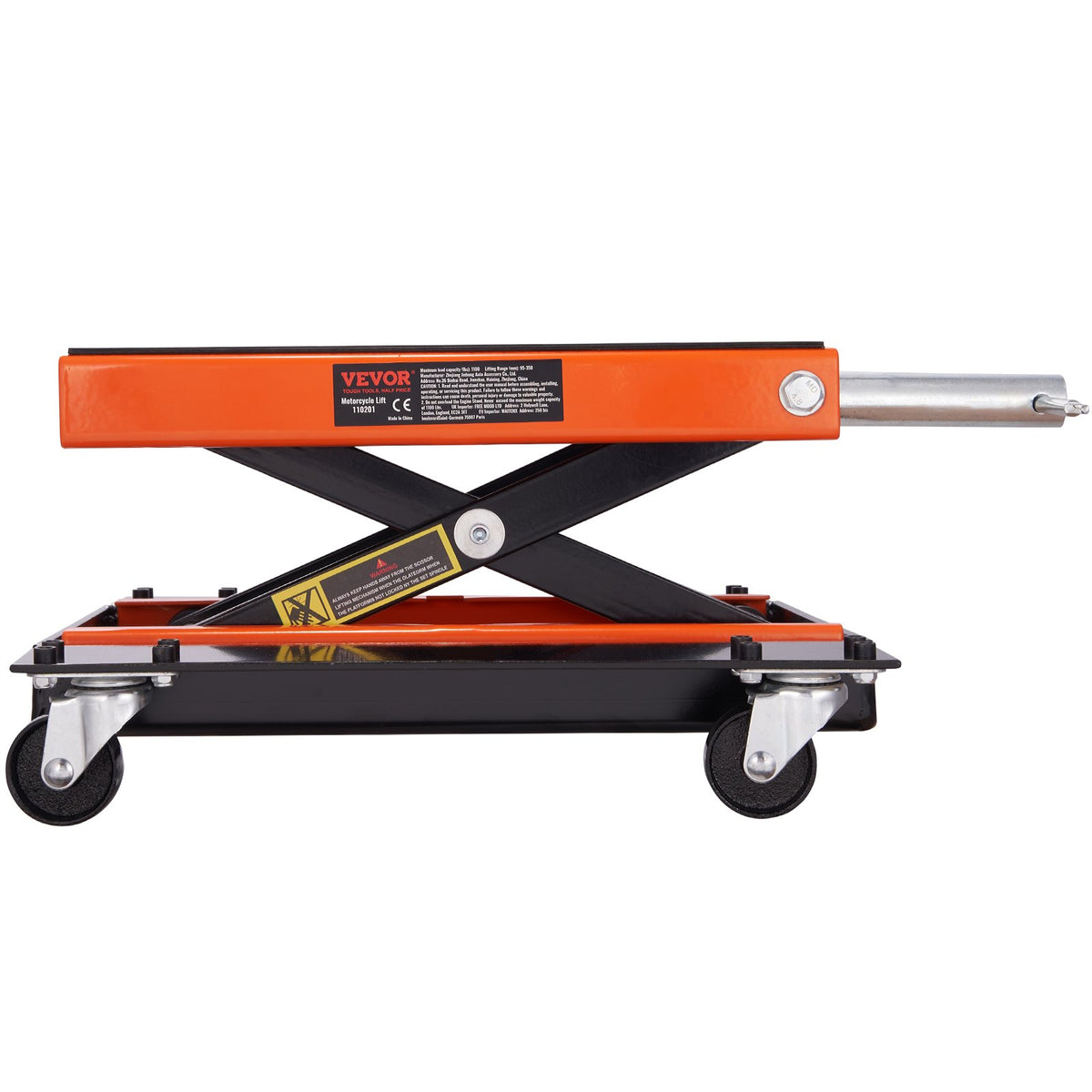 VEVOR Motorcycle/ATV Cross Lift with Platform and Handle, 500 kg Lifting Capacity, Wide Surface and Crank Mechanism