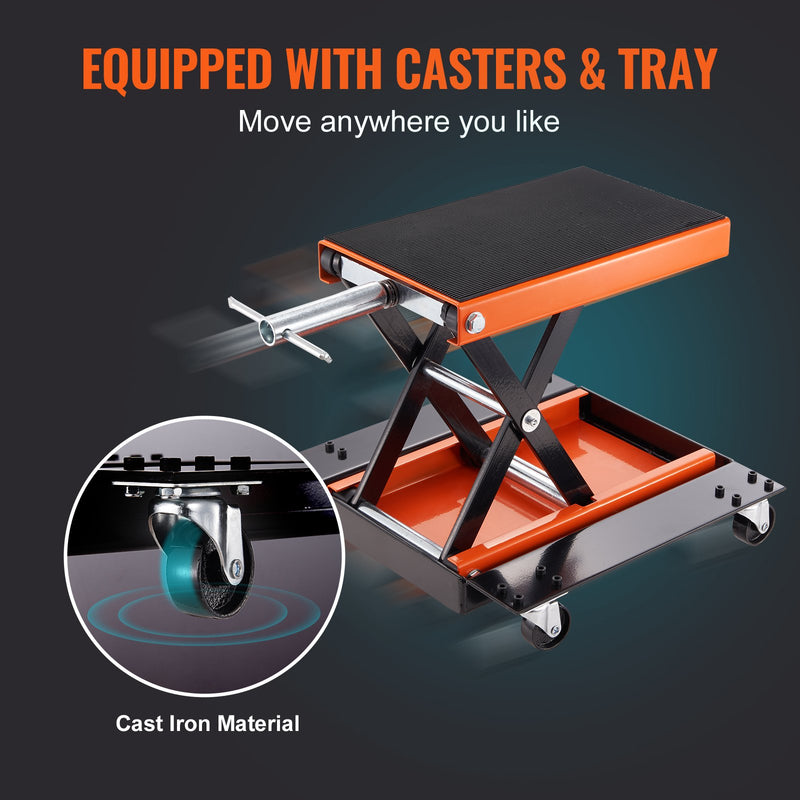 VEVOR motocikla/ATV šķērveida pacēlājs ar platformu un rokturi, 500 kg celtspēja, plata virsma un kloķa mehānisms
