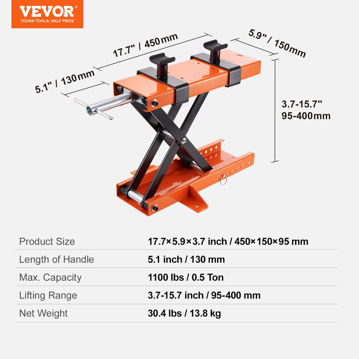 VEVOR Motorcycle Cross Jack with Platform, 500 kg Lifting Capacity, Suitable for ATV, Dirt Bikes and Other Small Vehicles