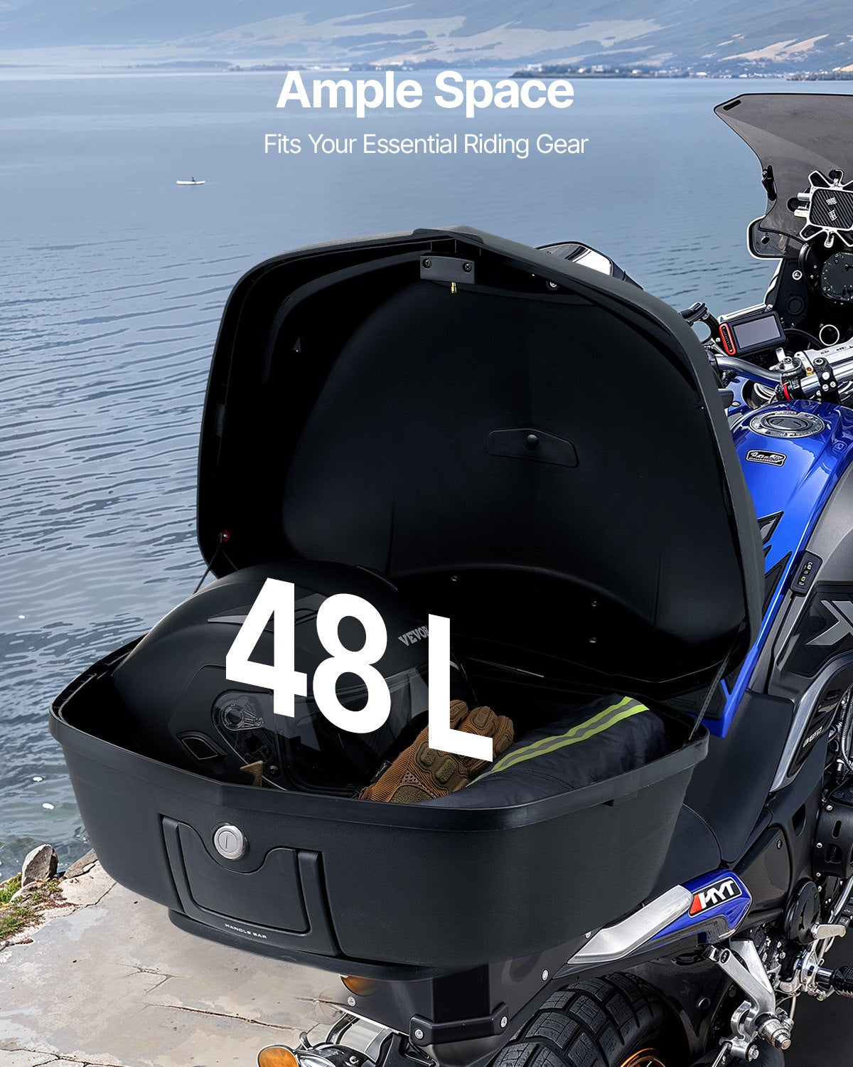 VEVOR 48 L Motorcycle Top Box with Reflective Panel