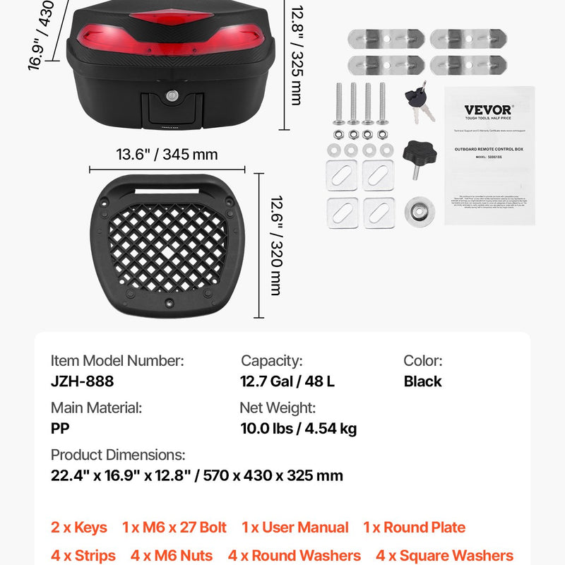 VEVOR 48 L motocikla bagāžas kaste ar atstarojošu paneli