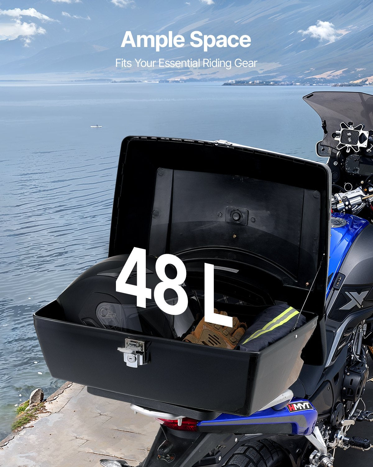 VEVOR 48L Universal Motorcycle Top Box with Reflective Panel