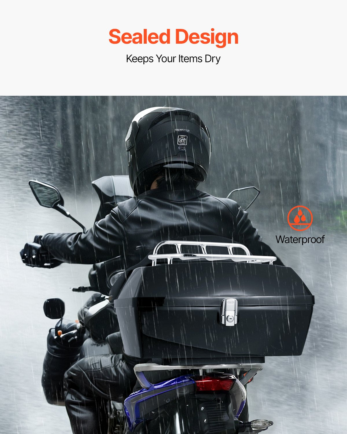 VEVOR 48L Universal Motorcycle Top Box with Reflective Panel