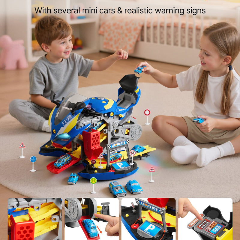 VEVOR motocikla dzinēja rotaļlieta, 25 detaļas, motocikla mehāniķa rotaļu komplekts ar noņemamām detaļām, gaismām un skaņām, imitēta braukšana un sacīkšu trase, bērnu mehāniķa darbnīca bērniem no 3 gadu vecuma, zila