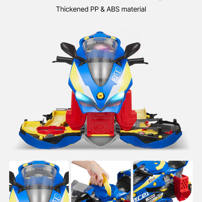 VEVOR motocikla dzinēja rotaļlieta, 25 detaļas, motocikla mehāniķa rotaļu komplekts ar noņemamām detaļām, gaismām un skaņām, imitēta braukšana un sacīkšu trase, bērnu mehāniķa darbnīca bērniem no 3 gadu vecuma, zila