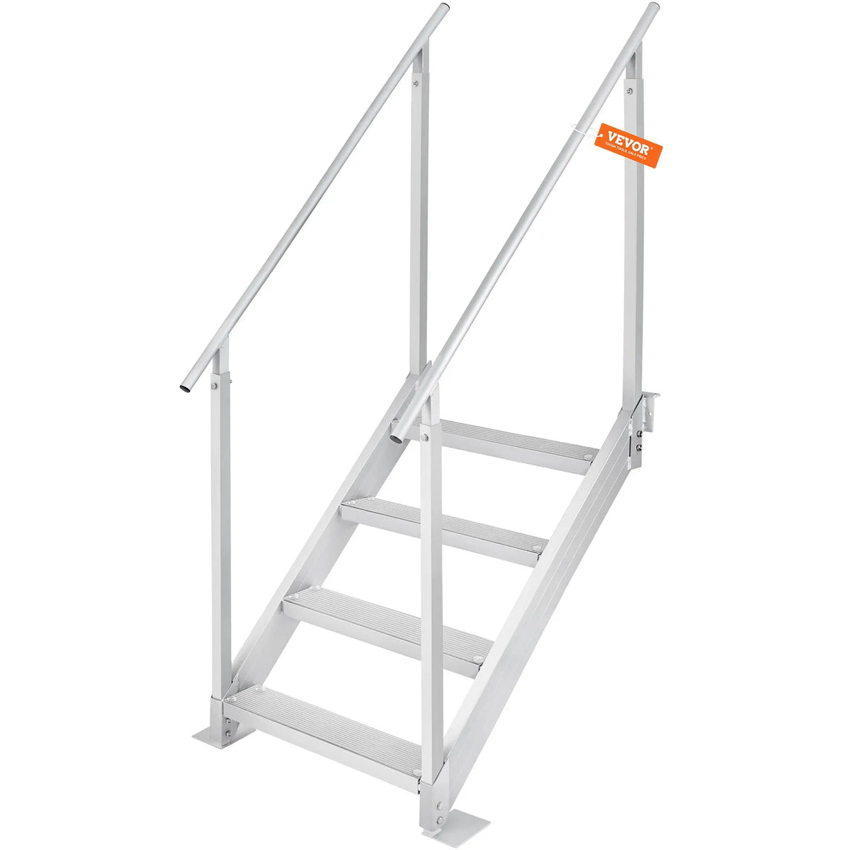 VEVOR piestātnes kāpnes ar 4 pakāpieniem, regulējams augstums 760–965 mm, kravnesība 226,8 kg, alumīnija pontona kāpnes ar dubultiem rokturiem un neslīdošiem pakāpieniem kuģiem, ezeriem un baseiniem - ZEMLETES.LV