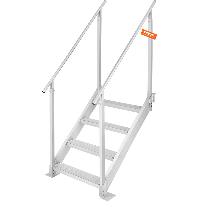 VEVOR piestātnes kāpnes ar 4 pakāpieniem, regulējams augstums 760–965 mm, kravnesība 226,8 kg, alumīnija pontona kāpnes ar dubultiem rokturiem un neslīdošiem pakāpieniem kuģiem, ezeriem un baseiniem - ZEMLETES.LV
