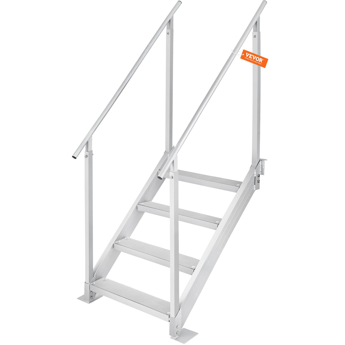 VEVOR piestātnes kāpnes ar 4 pakāpieniem, regulējams augstums 760–965 mm, kravnesība 226,8 kg, alumīnija pontona kāpnes ar dubultiem rokturiem un neslīdošiem pakāpieniem kuģiem, ezeriem un baseiniem - ZEMLETES.LV