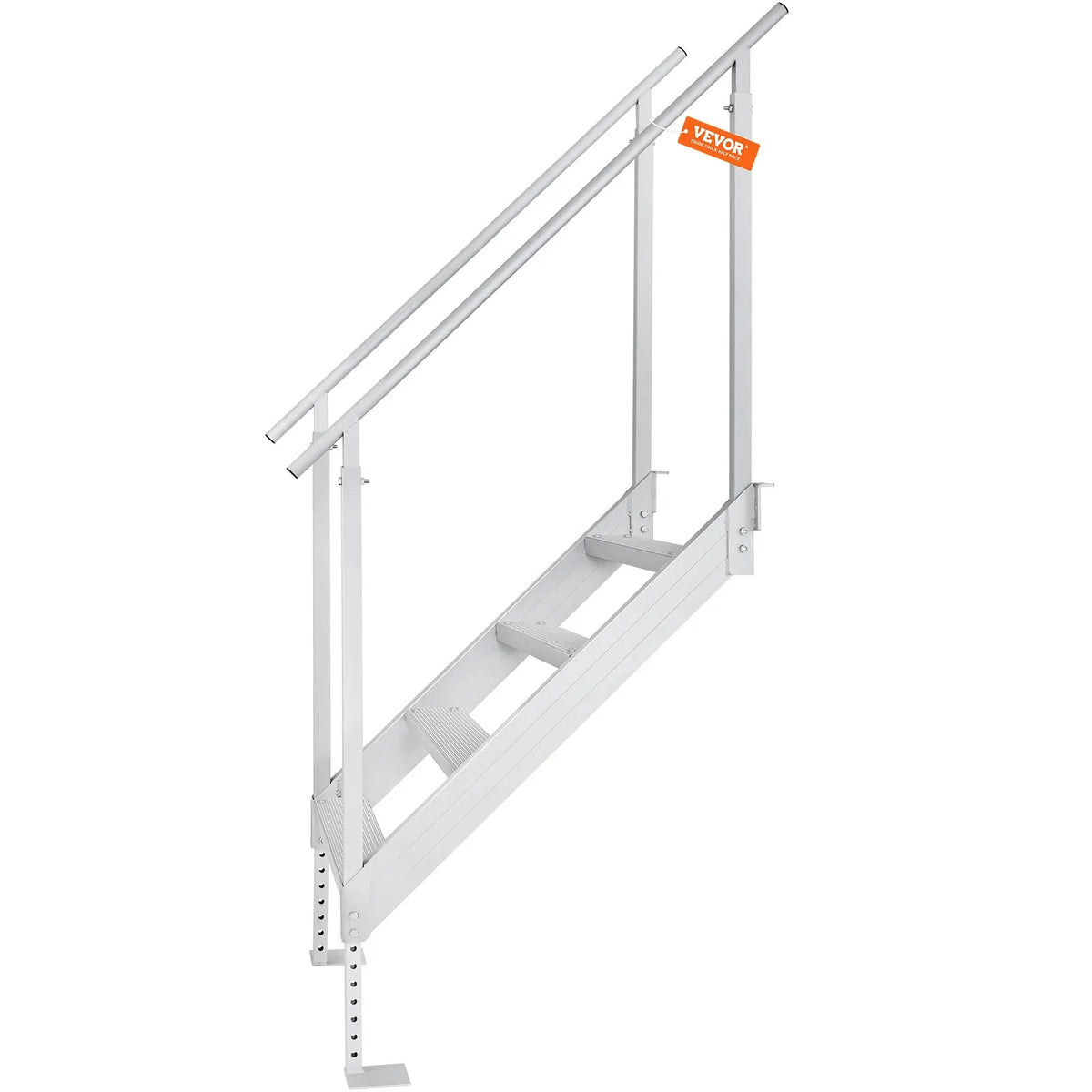 VEVOR piestātnes kāpnes ar 4 pakāpieniem, regulējams augstums 760–965 mm, kravnesība 226,8 kg, alumīnija pontona kāpnes ar dubultiem rokturiem un neslīdošiem pakāpieniem kuģiem, ezeriem un baseiniem - ZEMLETES.LV