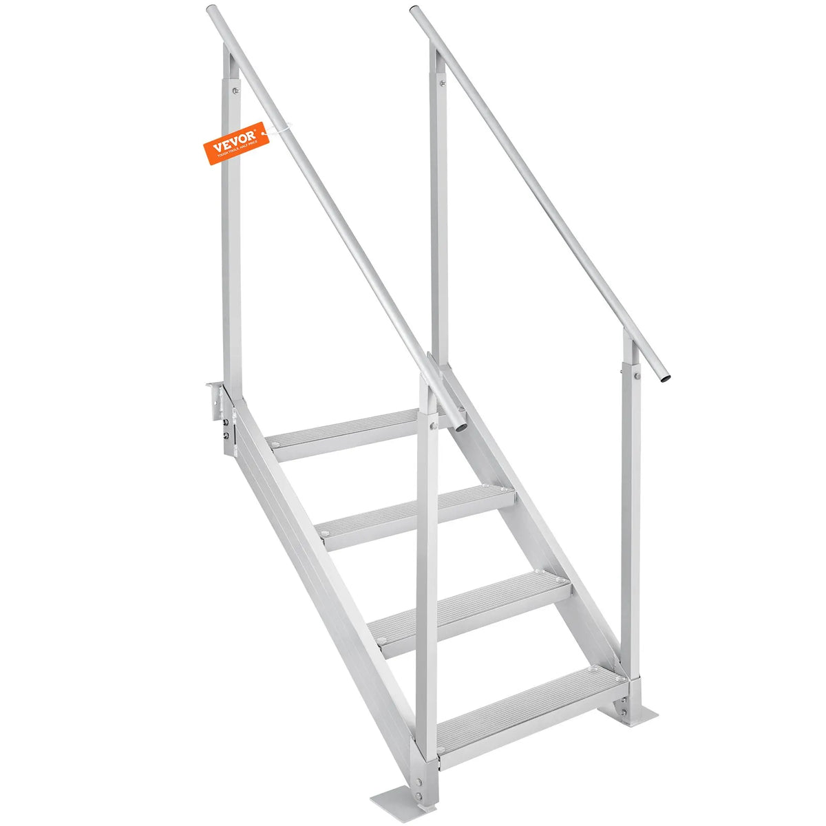 VEVOR piestātnes kāpnes ar 4 pakāpieniem, regulējams augstums 760–965 mm, kravnesība 226,8 kg, alumīnija pontona kāpnes ar dubultiem rokturiem un neslīdošiem pakāpieniem kuģiem, ezeriem un baseiniem - ZEMLETES.LV