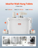 VEVOR kanalizācijas smalcinātājsūknis 500 W, plūsma līdz 6600 l/h, pacelšanas augstums līdz 8 m, ar 3 ūdens pieslēgumiem tualetei, virtuvei, izlietnei, dušai un vannai