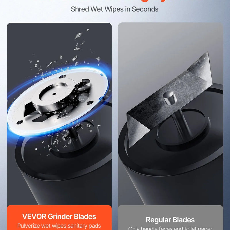 VEVOR kanalizācijas smalcinātājsūknis 1200 W, plūsma līdz 180 l/min, pacelšanas augstums līdz 10 m, ar 4 ūdens ieplūdēm, notekūdeņu pacelšanas iekārta tualetei, pagrabam, dušai, izlietnei, veļas mazgātavai un vannai