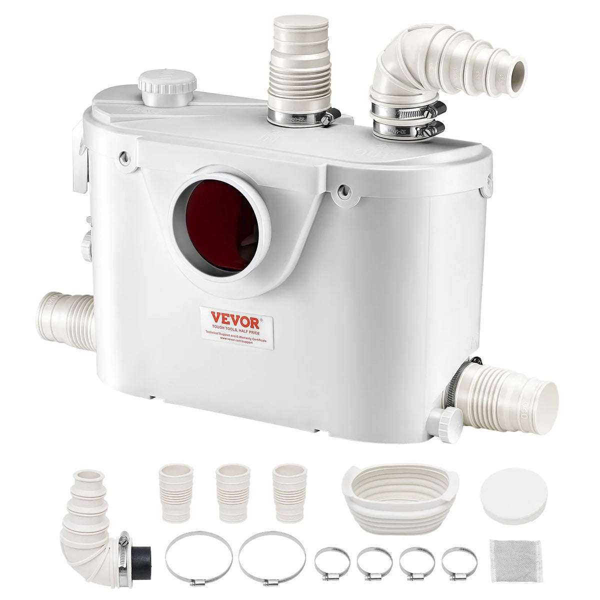 VEVOR sewage grinder pump 500 W, flow up to 110 l/min, lifting height up to 8 m, with 4 water connections, wastewater lifting unit for toilet, basement, shower, sink, laundry room and bath