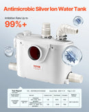 VEVOR kanalizācijas smalcinātājsūknis 500 W, plūsma līdz 110 l/min, pacelšanas augstums līdz 8 m, ar 4 ūdens pieslēgumiem, notekūdeņu pacelšanas iekārta tualetei, pagrabam, dušai, izlietnei, veļas mazgātavai un vannai