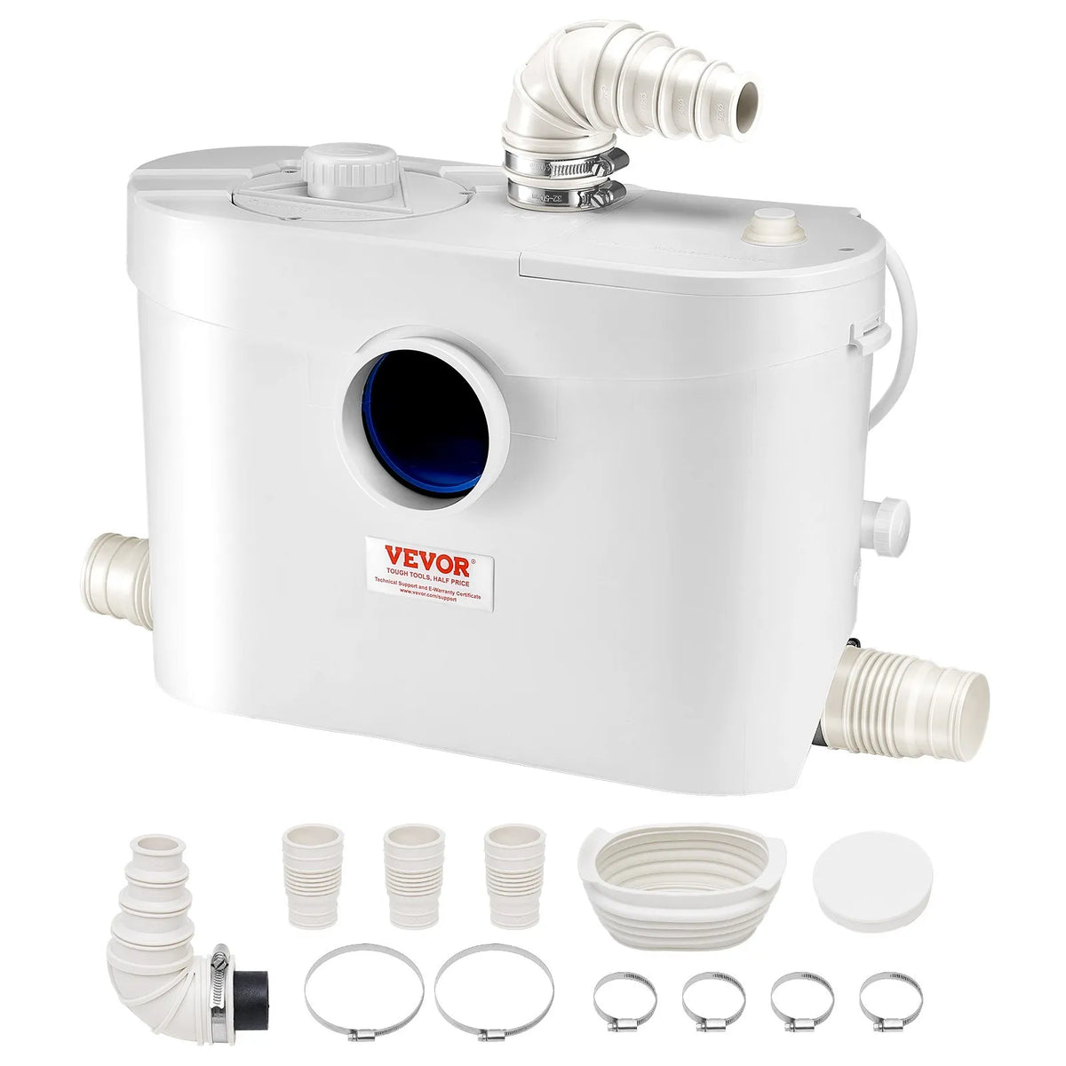 VEVOR sewage grinder pump 900 W, flow up to 180 l/min, lifting height up to 12 m, with 4 water connections, wastewater lifting unit for toilet, basement, shower, sink, laundry room and bath