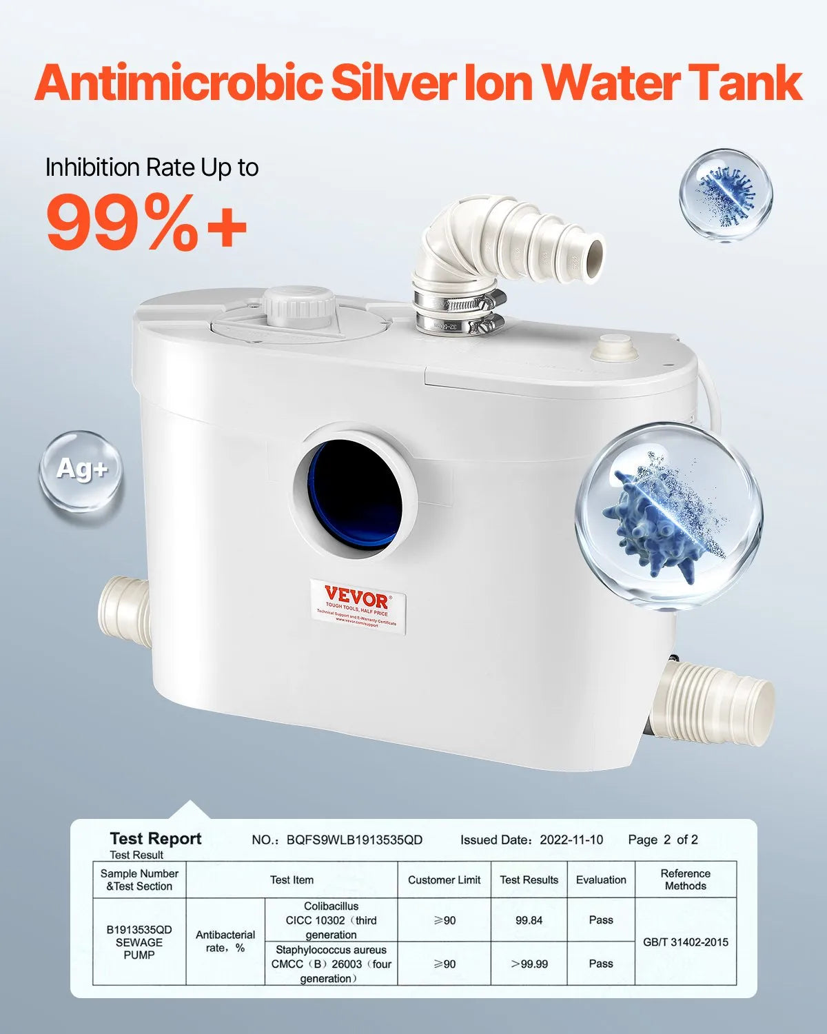 VEVOR sewage grinder pump 900 W, flow up to 180 l/min, lifting height up to 12 m, with 4 water connections, wastewater lifting unit for toilet, basement, shower, sink, laundry room and bath