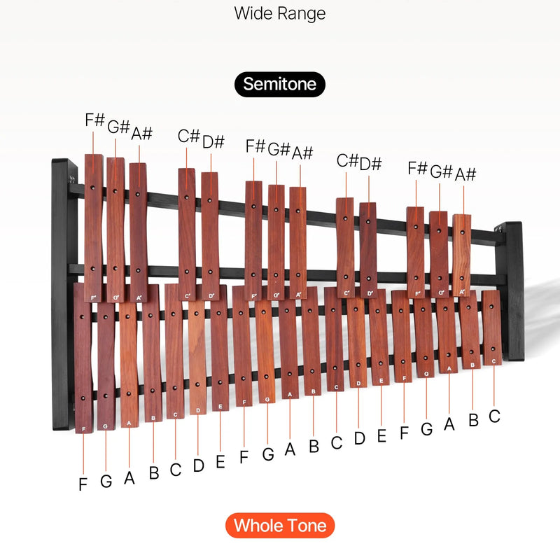 VEVOR glokenspīls ar 32 notīm, profesionāls koka ksilofona perkusiju instruments ar augstumā regulējamu statīvu, 4 vālītēm un pārnēsājamo somu; mācību komplekts bērniem un pieaugušajiem