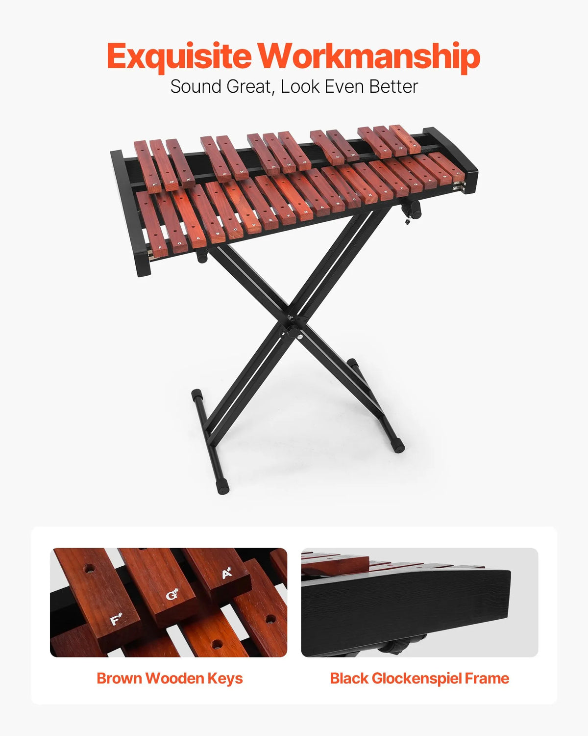 VEVOR Glockenspiel 32 Notes with Adjustable Stand, 4 Mallets and Bag