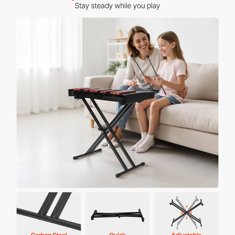 VEVOR glokenspīls ar 32 notīm, profesionāls koka ksilofona perkusiju instruments ar augstumā regulējamu statīvu, 4 vālītēm un pārnēsājamo somu; mācību komplekts bērniem un pieaugušajiem