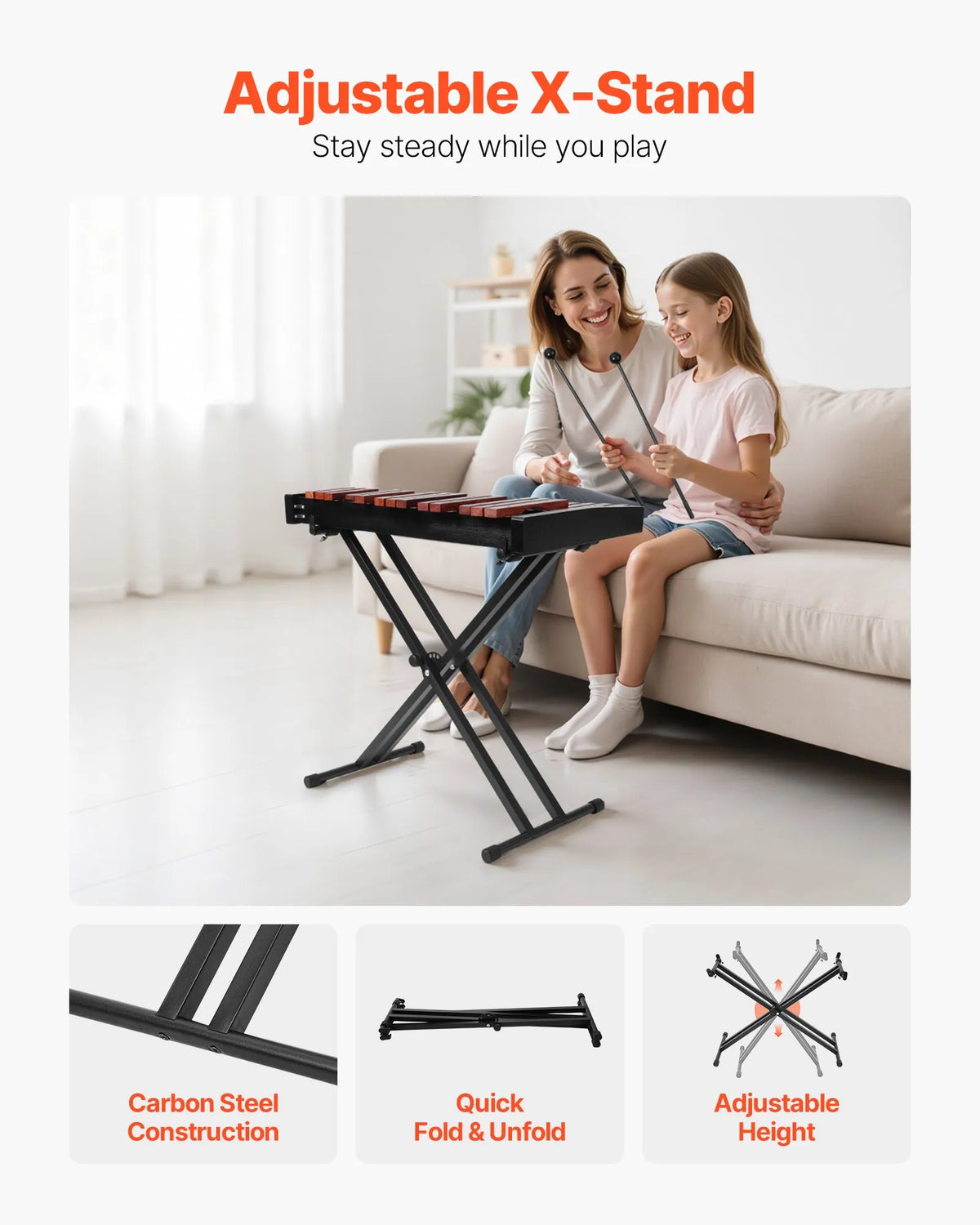 VEVOR Glockenspiel 32 Notes with Adjustable Stand, 4 Mallets and Bag