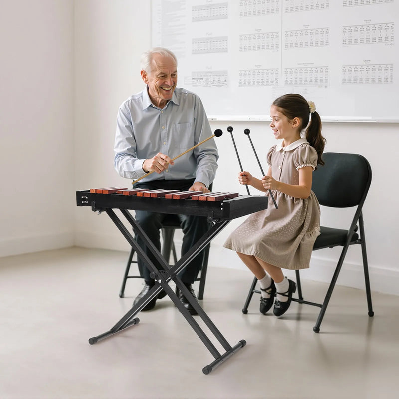 VEVOR glokenspīls ar 32 notīm, profesionāls koka ksilofona perkusiju instruments ar augstumā regulējamu statīvu, 4 vālītēm un pārnēsājamo somu; mācību komplekts bērniem un pieaugušajiem