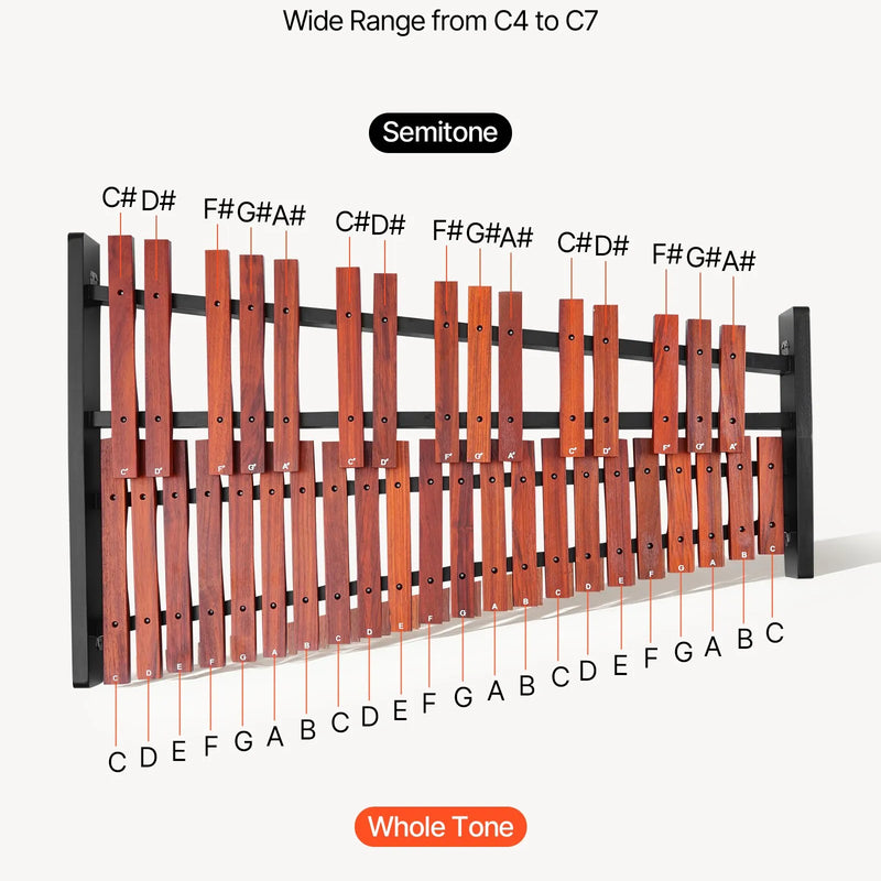 VEVOR metalofons ar 37 skaņām, koka profesionālais ksilofona tipa sitaminstruments ar augstuma regulējamu statīvu, 4 vālītēm un pārnēsājamo somu, iesācēju komplekts pieaugušajiem un bērniem