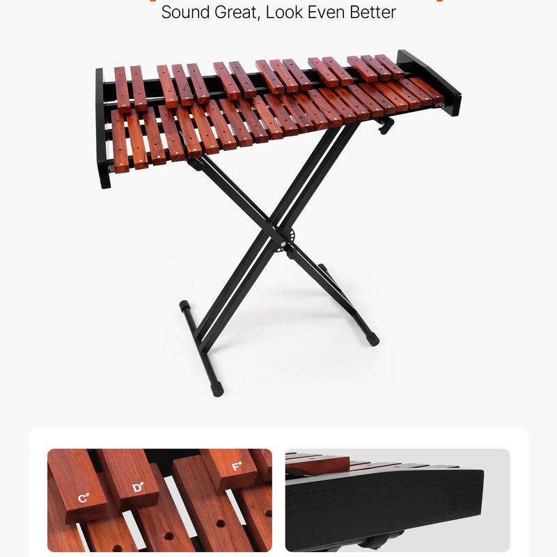 VEVOR metalofons ar 37 skaņām, koka profesionālais ksilofona tipa sitaminstruments ar augstuma regulējamu statīvu, 4 vālītēm un pārnēsājamo somu, iesācēju komplekts pieaugušajiem un bērniem