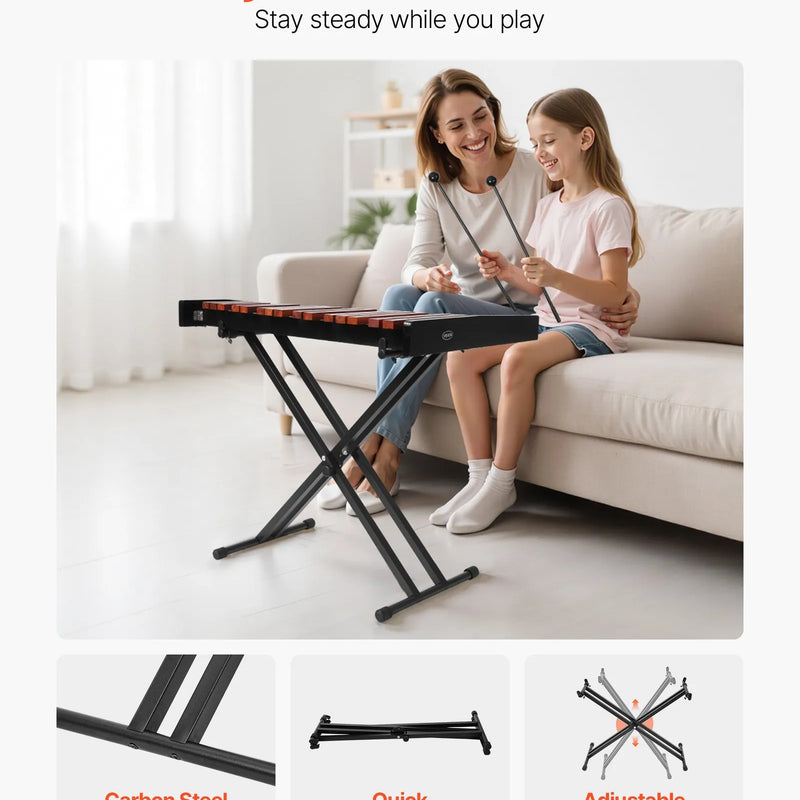 VEVOR metalofons ar 37 skaņām, koka profesionālais ksilofona tipa sitaminstruments ar augstuma regulējamu statīvu, 4 vālītēm un pārnēsājamo somu, iesācēju komplekts pieaugušajiem un bērniem