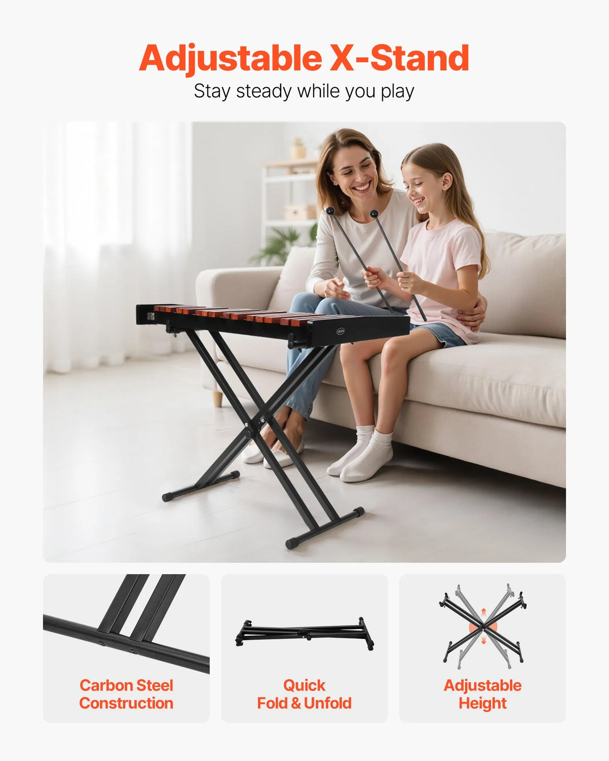 VEVOR Metallophone 37 Notes with Adjustable Stand, 4 Mallets and Bag