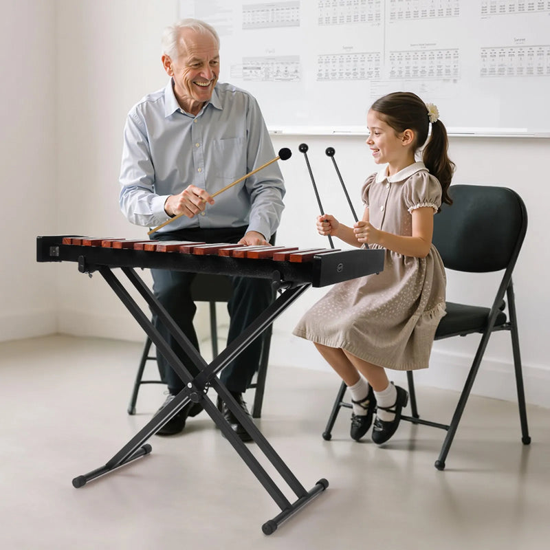 VEVOR metalofons ar 37 skaņām, koka profesionālais ksilofona tipa sitaminstruments ar augstuma regulējamu statīvu, 4 vālītēm un pārnēsājamo somu, iesācēju komplekts pieaugušajiem un bērniem