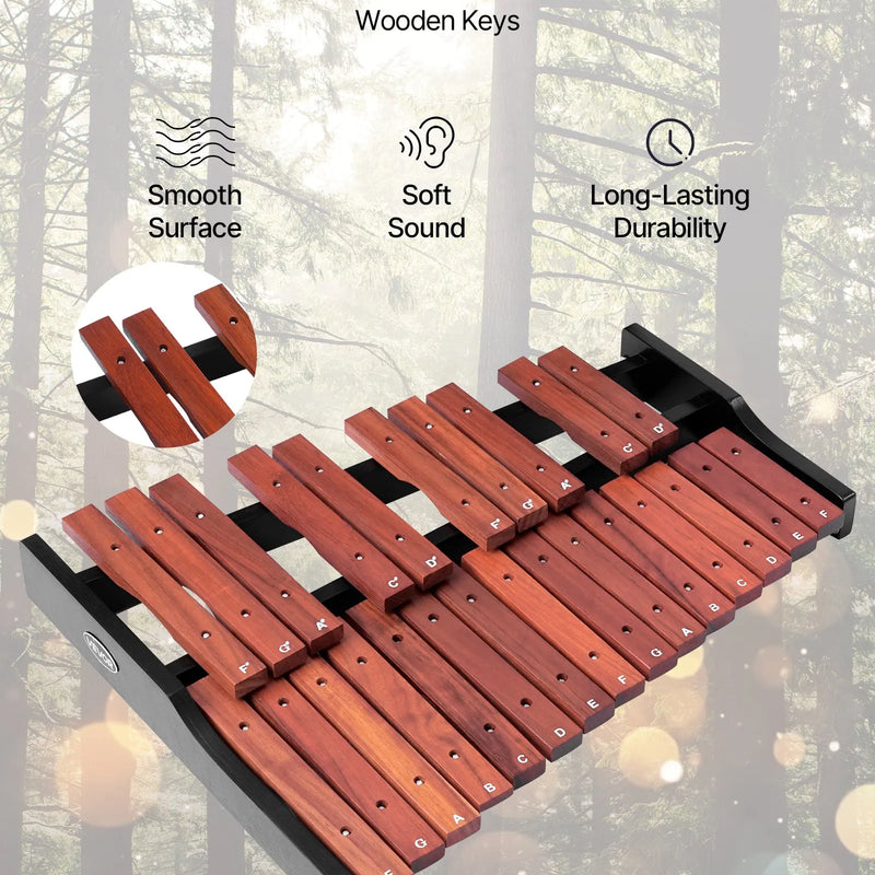 VEVOR metalofons ar 25 skaņām, koka profesionālais ksilofona tipa sitaminstruments ar 4 vālītēm un pārnēsājamo somu, iesācēju komplekts pieaugušajiem un bērniem