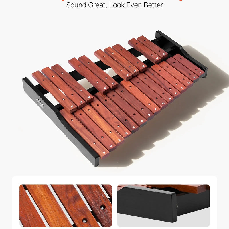 VEVOR metalofons ar 25 skaņām, koka profesionālais ksilofona tipa sitaminstruments ar 4 vālītēm un pārnēsājamo somu, iesācēju komplekts pieaugušajiem un bērniem