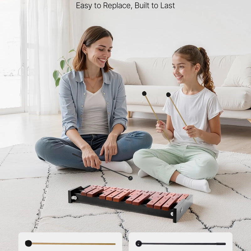 VEVOR metalofons ar 25 skaņām, koka profesionālais ksilofona tipa sitaminstruments ar 4 vālītēm un pārnēsājamo somu, iesācēju komplekts pieaugušajiem un bērniem