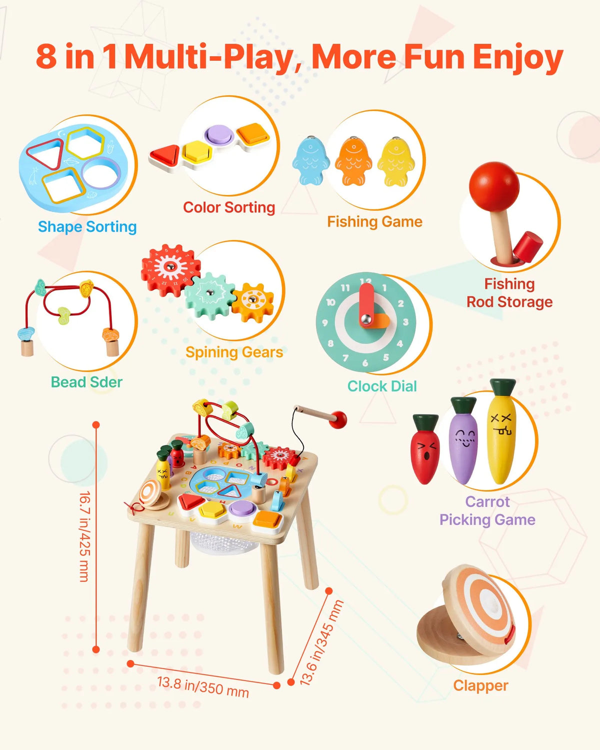 VEVOR Montessori Activity Table 8 in 1 for Children 1–3 Years, Wood