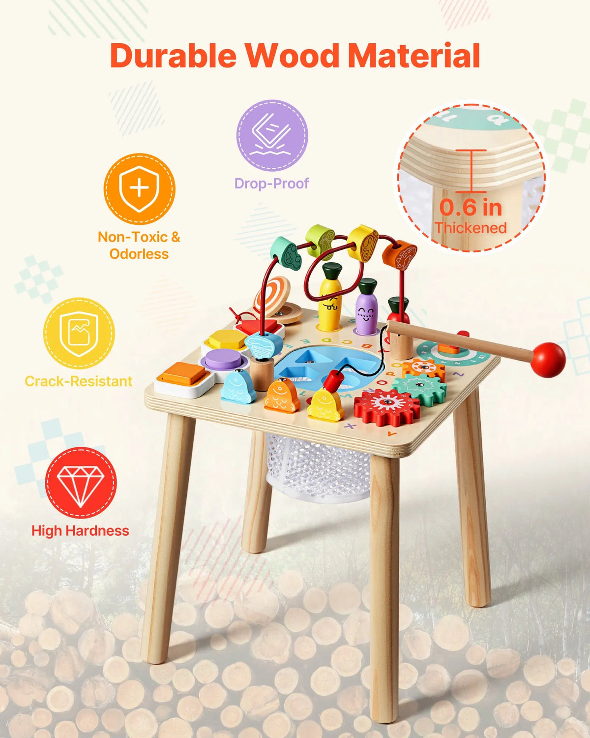 VEVOR Montessori Activity Table 8 in 1 for Children 1–3 Years, Wood