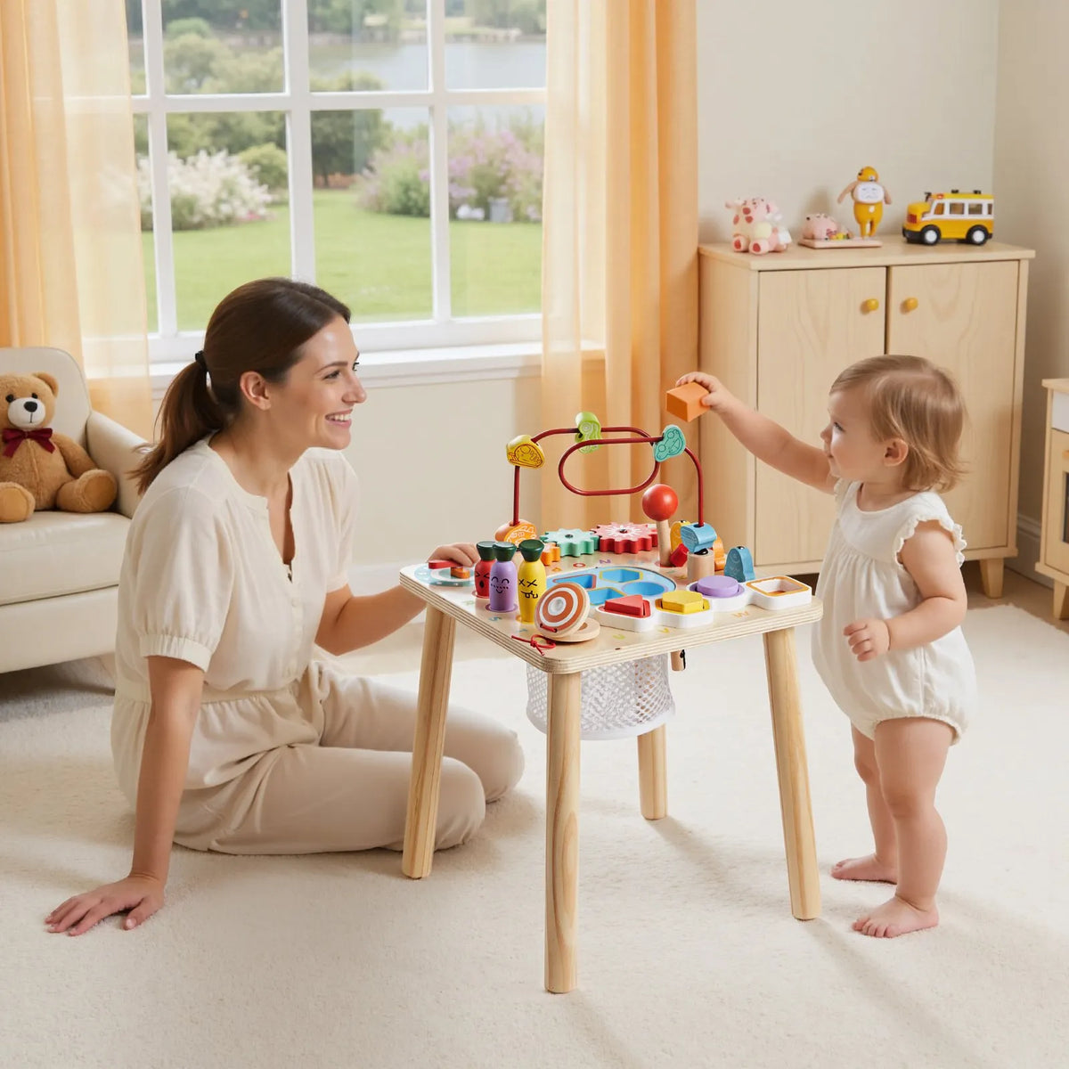 VEVOR Montessori Activity Table 8 in 1 for Children 1–3 Years, Wood