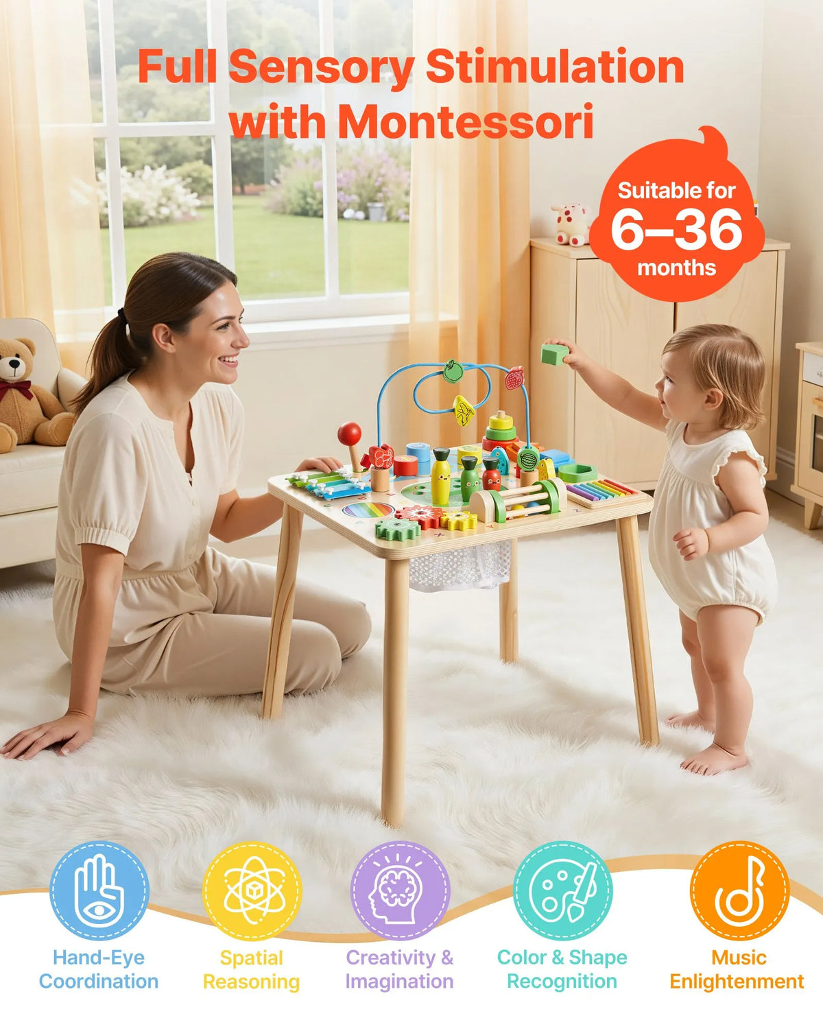VEVOR Montessori Activity Table 13 in 1 for Children 1–3 Years, Wood