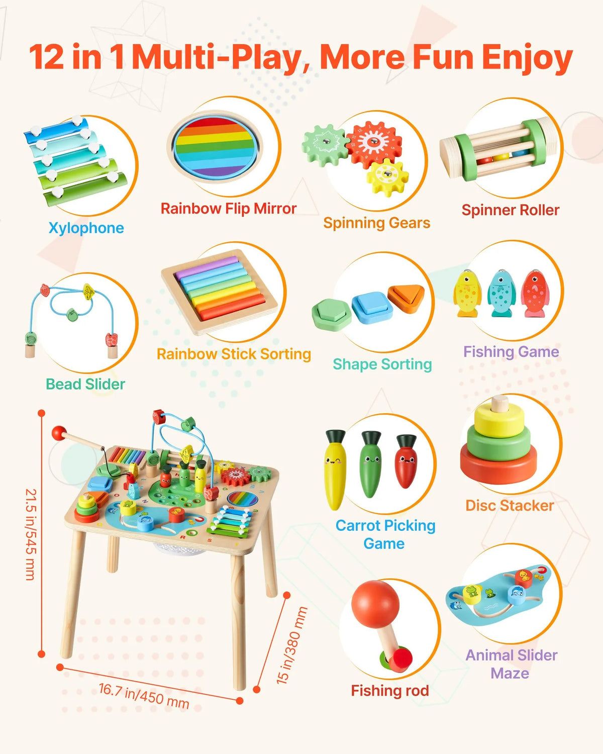 VEVOR Montessori Activity Table 13 in 1 for Children 1–3 Years, Wood