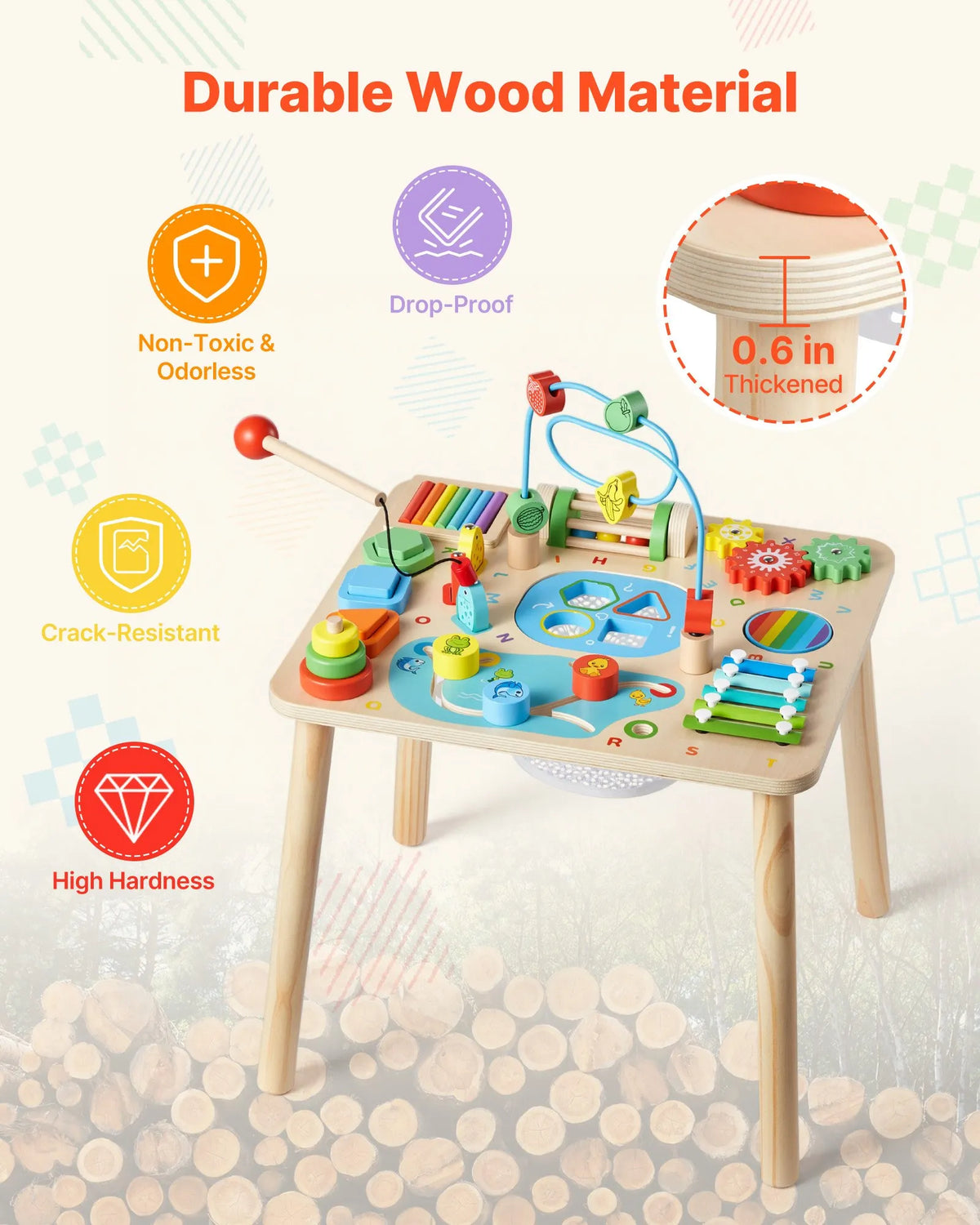 VEVOR Montessori Activity Table 13 in 1 for Children 1–3 Years, Wood