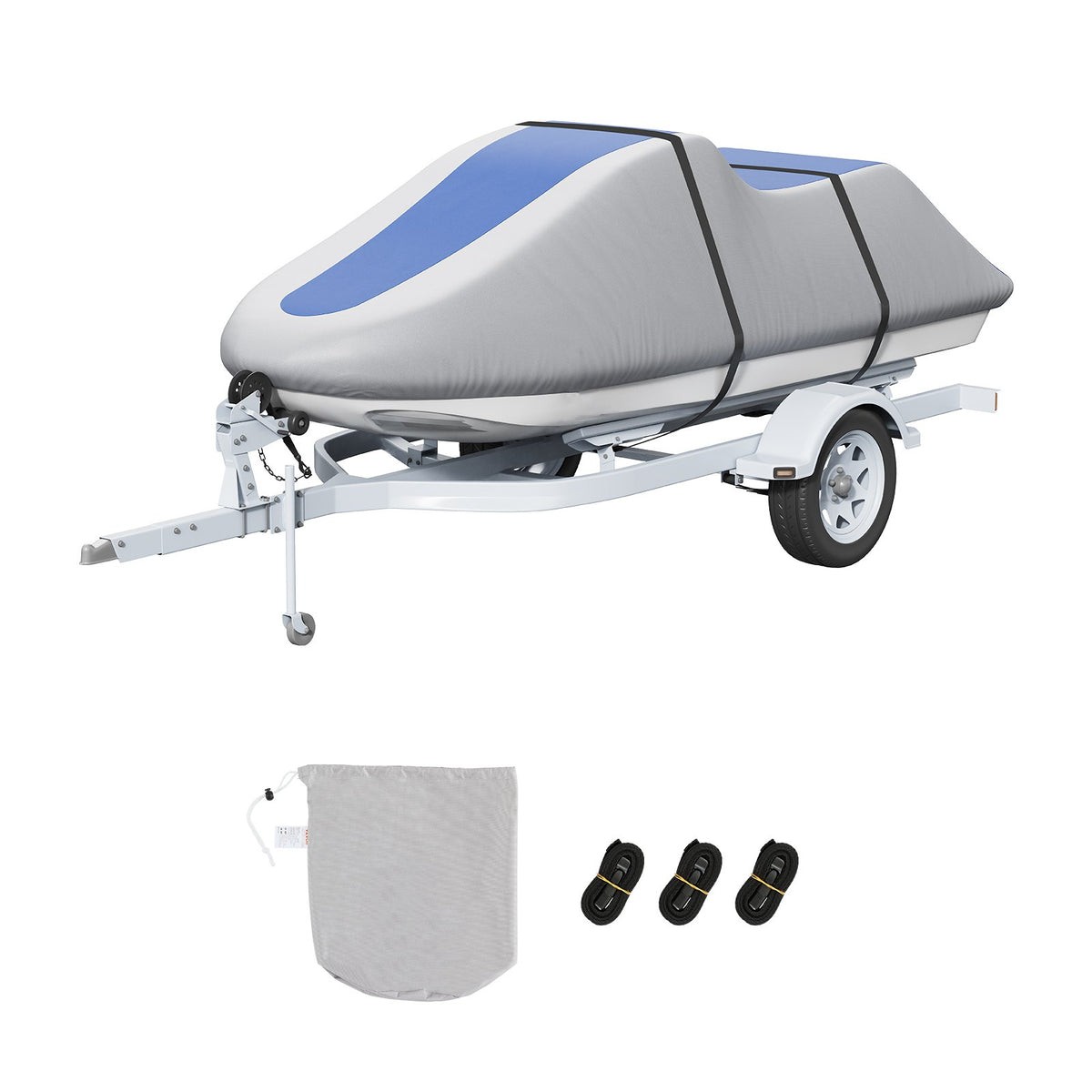 VEVOR Jet Ski Cover 3200–3420 mm, Waterproof, 600D Marine Grade PU Oxford Fabric, with Buckle Straps, UV Resistant, Grey/Blue