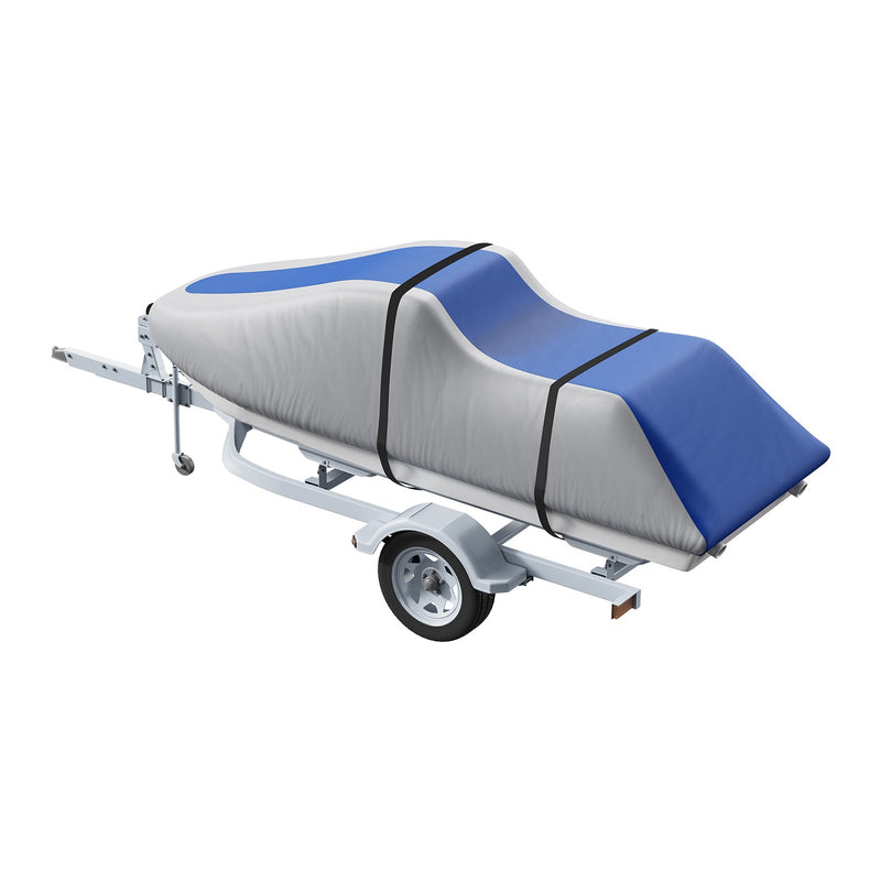 VEVOR ūdensmotocikla pārsegs 3200-3420 mm, ūdensizturīgs, 600D jūras klases PU Oksfordas audums, ar sprādzes siksnām, UV izturīgs, pelēks/zils